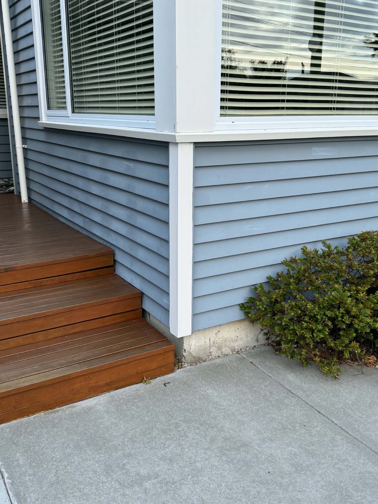 Exterior weatherboard corner with painted steps, Christchurch