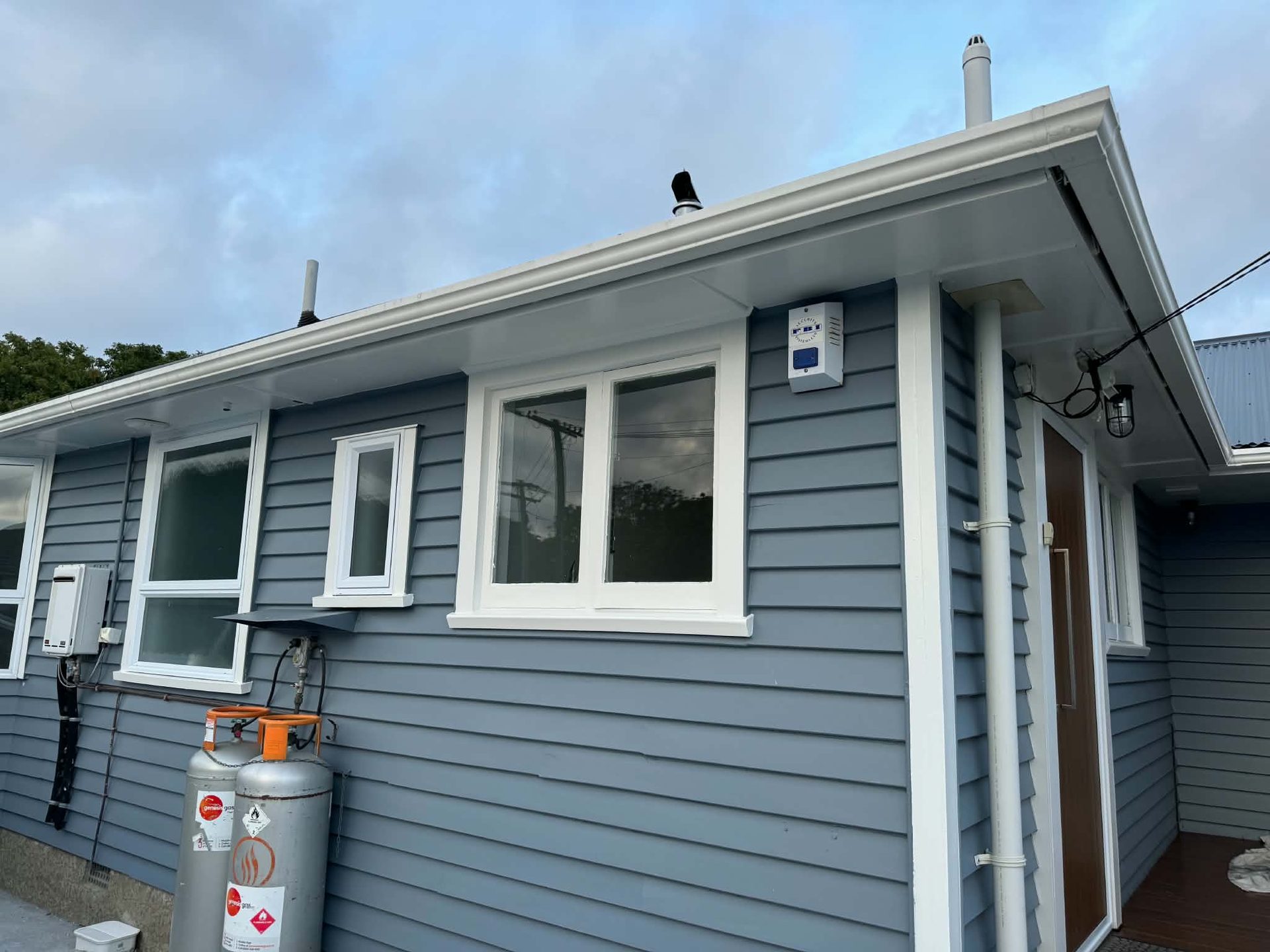 Exterior weatherboard repaint in blue-grey, Halswell